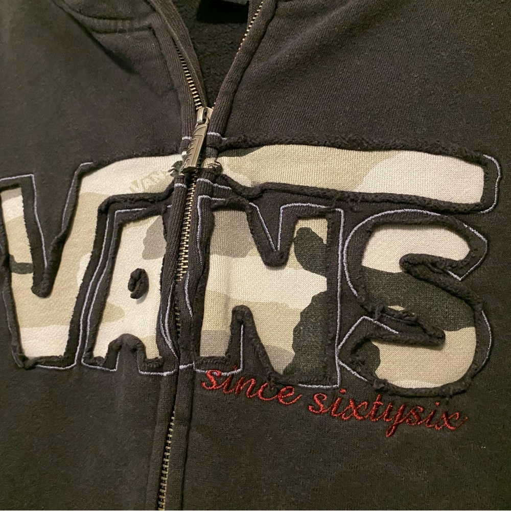 VANS XL Zip Hoodie Fleece Jacket Kangaroo POCKET spellout Off The Wall Vintage - Picture 2 of 11
